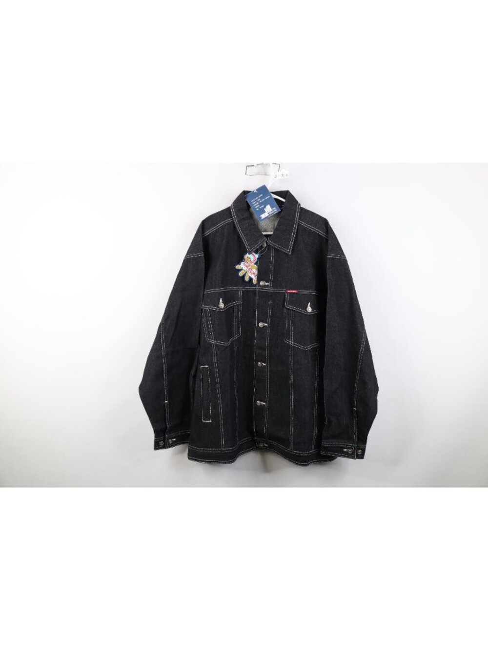Deadstock Vtg 90s Streetwear Mens 2XL Hip Hop Rap DJ Denim Trucker Jacket Black